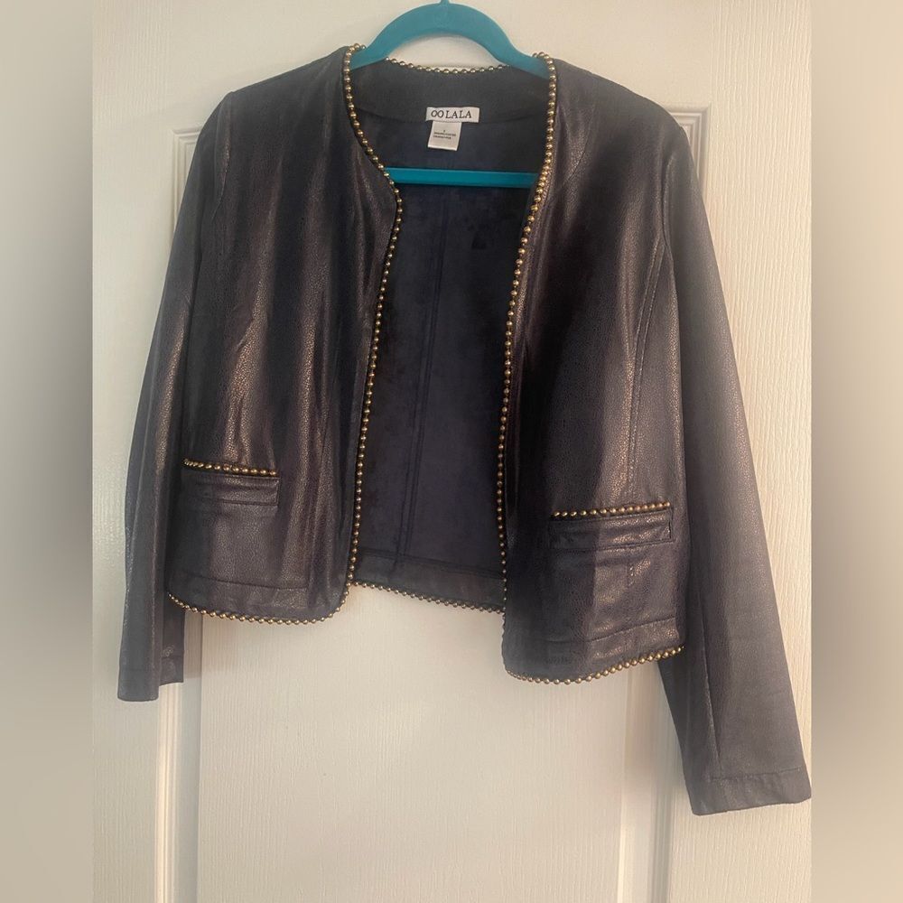 Navy Blue Studded Cropped Jacket - Picture 2 of 6